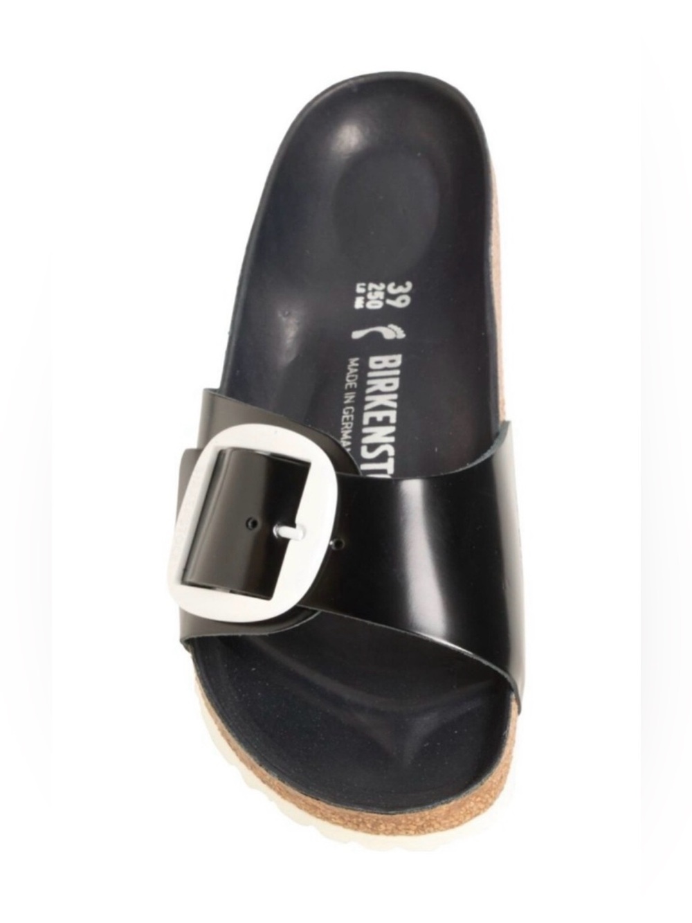 Birkenstock Madrid Big Buckle Black Patent White Buckle Size 8 (EU 39)